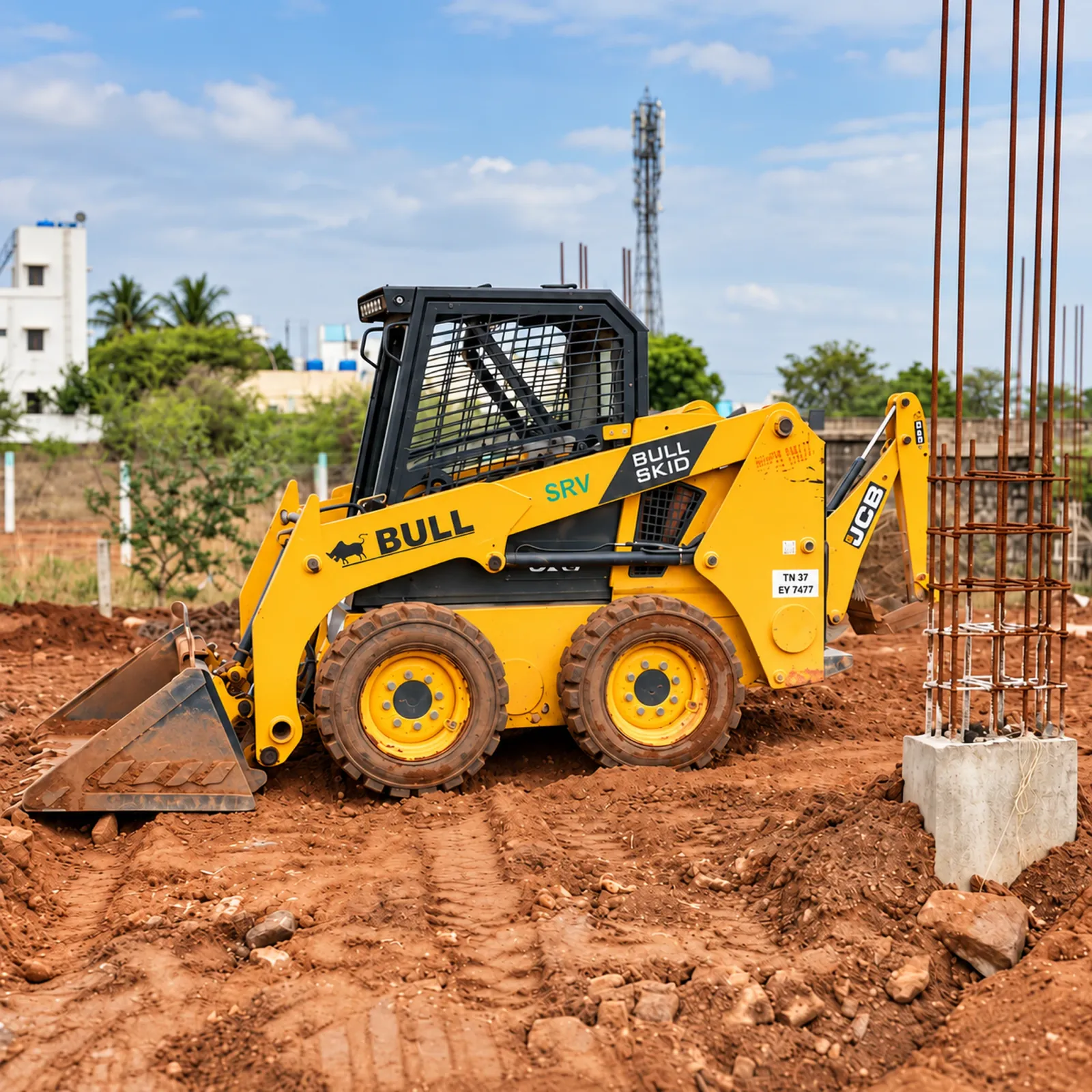 SRV AND CO skid steer loader on a foundation site