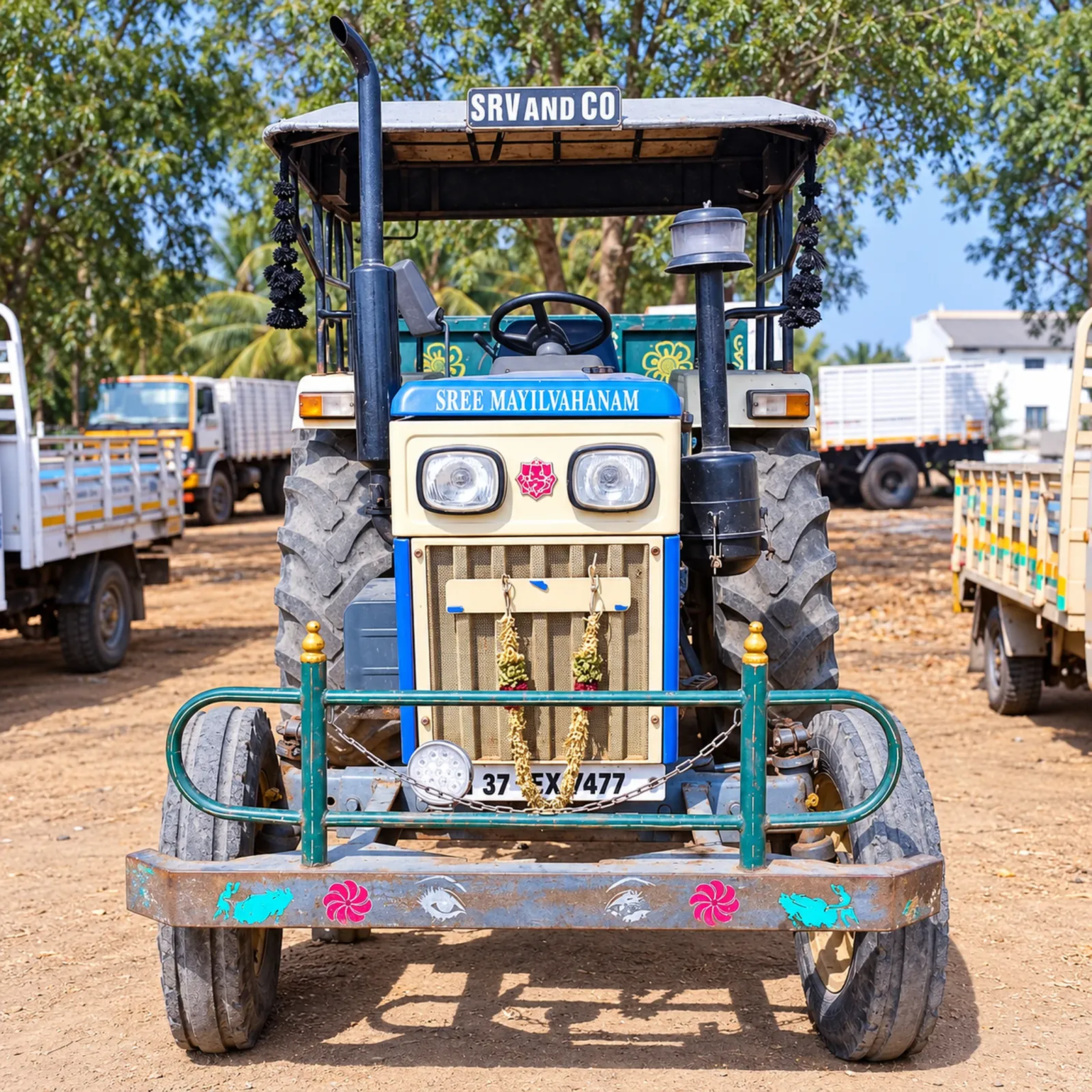 SRV AND CO tractor viewed from the front in the yard
