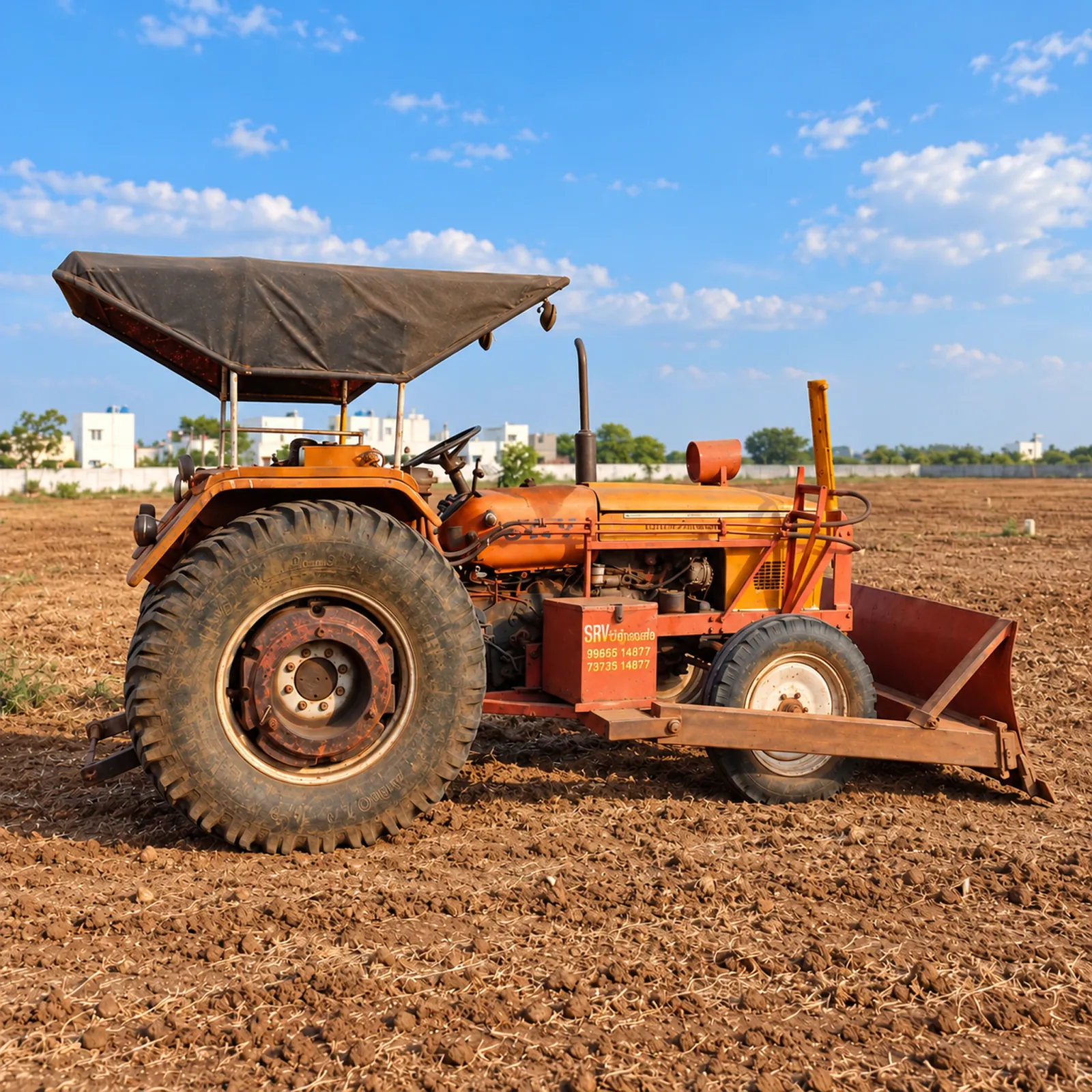 SRV AND CO tractor fitted with a grader blade