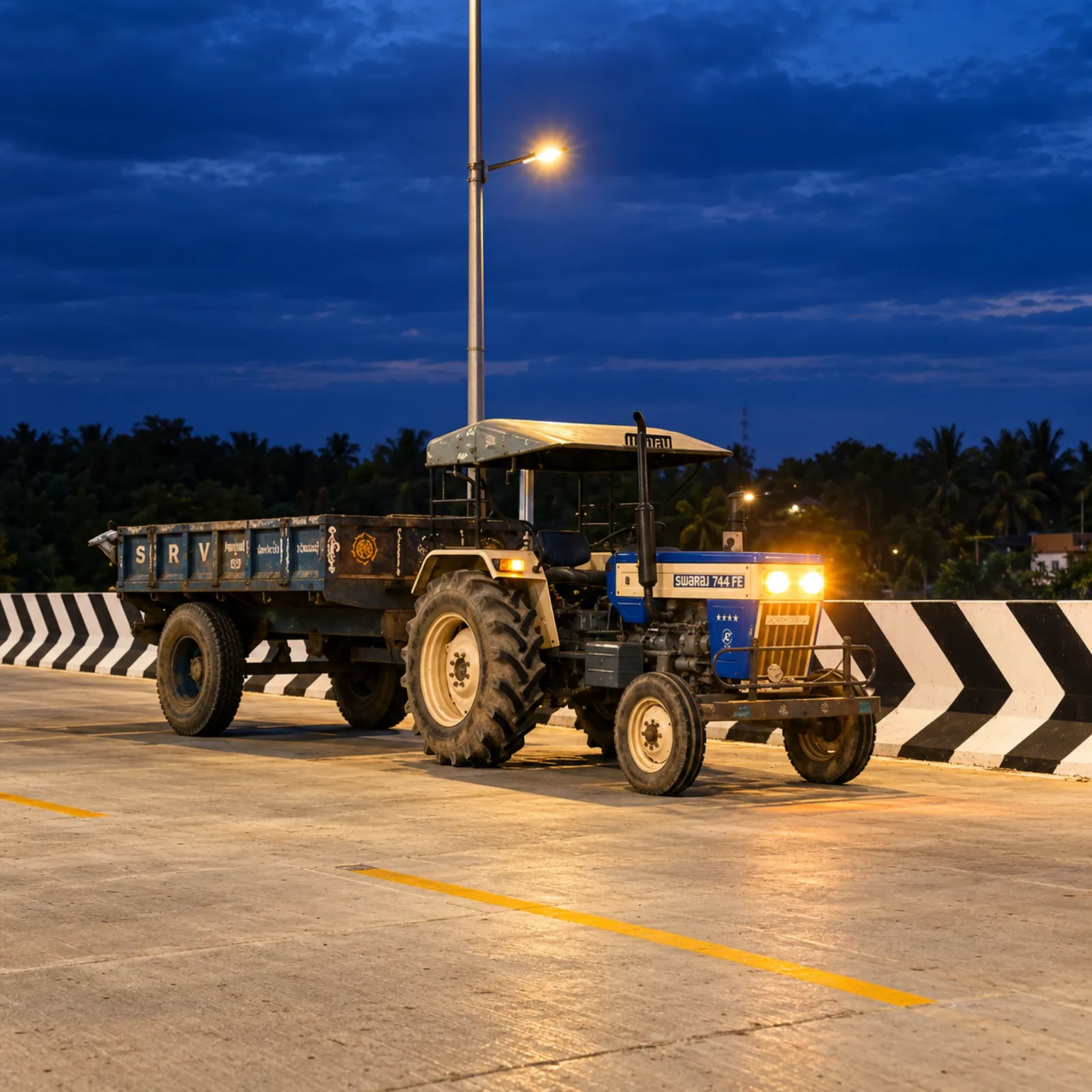 SRV AND CO tractor and trailer on a night delivery run