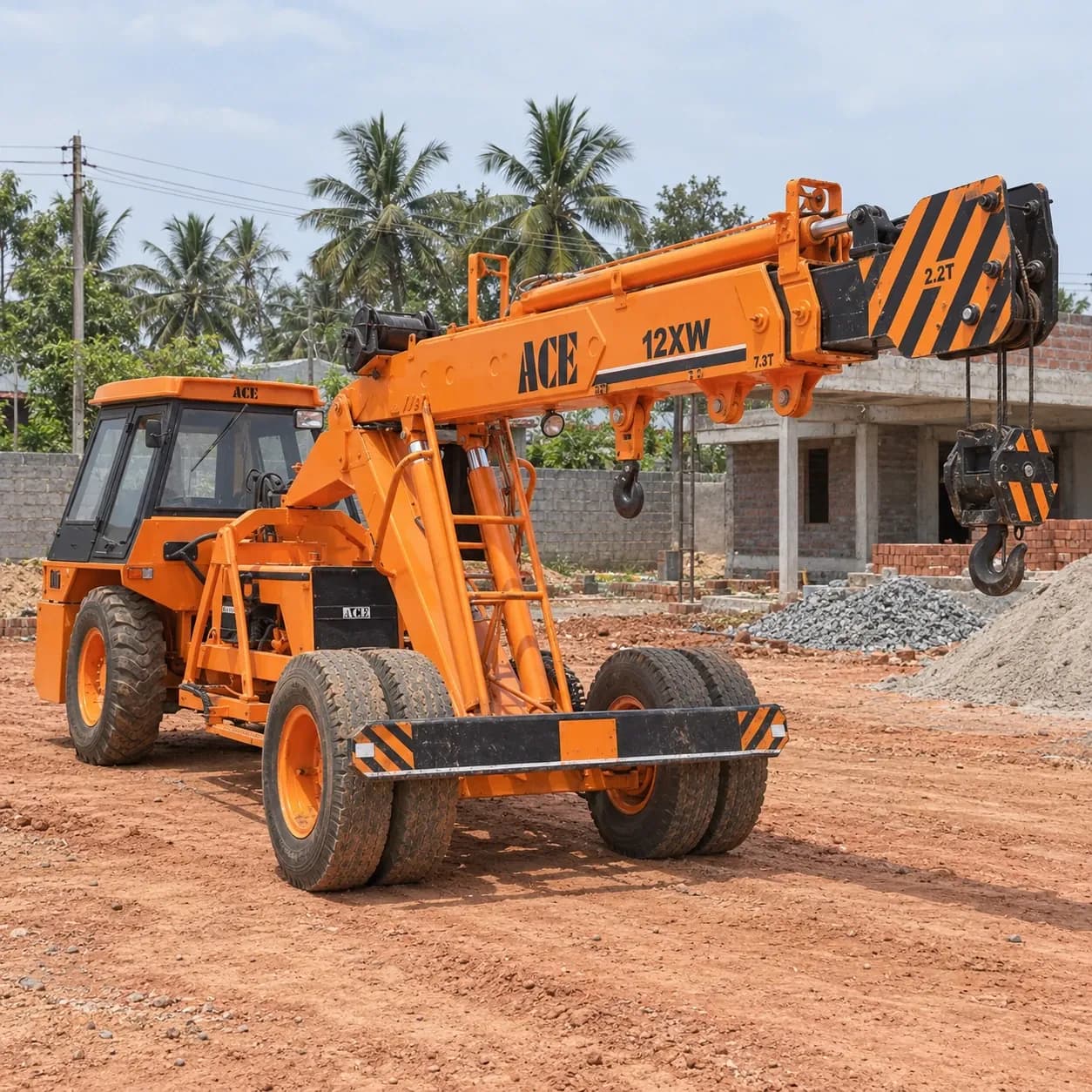 Representative image of an ACE 12-tonne mobile crane on a Tamil Nadu worksite